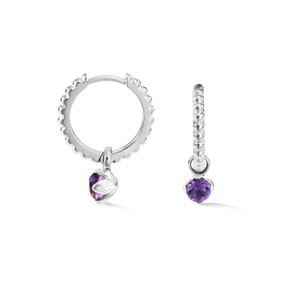 Amethyst Charm On Large Dotty Orissa Hoops In Silver (one size)
