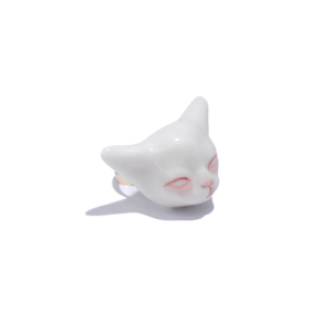 Angry Puss Porcelain Cat 14K Gold Plated Brass Ring (one size)