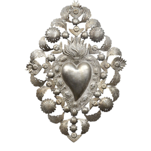 Antique Filigree Sacred Heart Wall Hanging Ex-Voto 29X1.5X43.5Cm