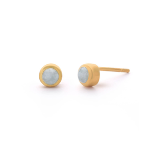 Aquamarine Mini Gem Dot March Birthstone Earrings Gold Plated Sterling Silver