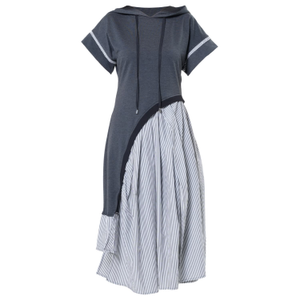 Asymmetric Hooded Dress With Short Sleeves In Grey (3XL)