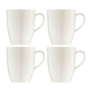 Banquet Style Round Warm White Porcelain Mug, Set Of Four