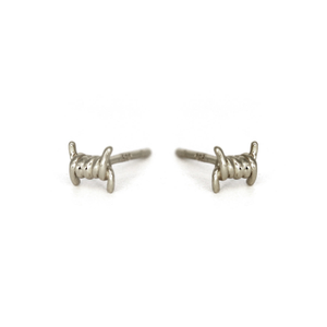 Barbed Wire White Gold Stud Earrings For Men