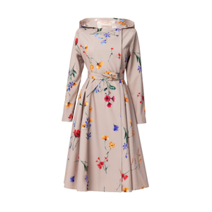Beige Waterproof Trench Coat With Colourful Flower Print: Spring Bloom (S)