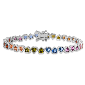Bezel-Set Multi Color Heart Tennis Bracelet In Sterling Silver (7")