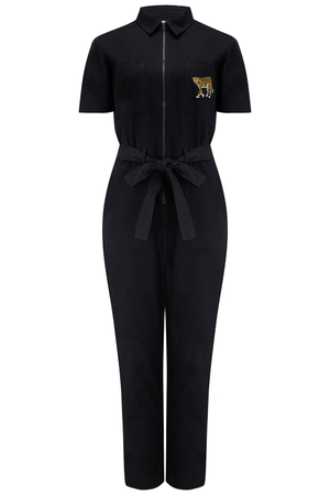 Billy Boilersuit Black, Leopard Pocket (M)