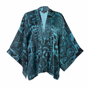 Birds & Beasts Teal & Black Short Kimono (one size)