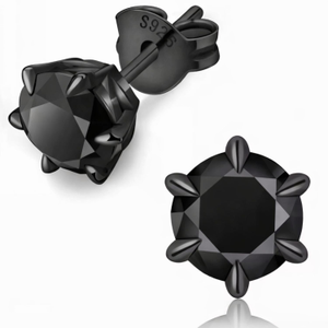 Black Moissanite Claw Stud Earrings Sterling Silver