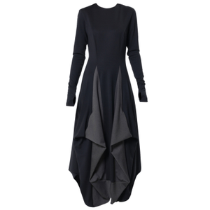Black Long Dress With Draping And Thumbhole Sleeves (XL)