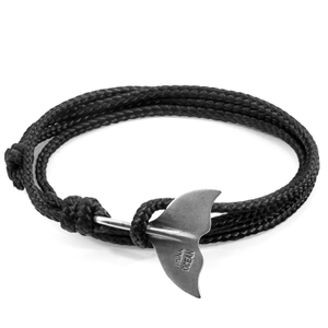 Black Think Ocean Big Whale Silver & Rope Bracelet - Men (one size)