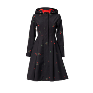 Black Waterproof Coat With Strawberry Print: Wild Strawberry (XXL)