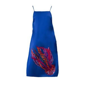 Blue Jelly Fish Print Satin Side-Split Staight-Neck Cami Top (M)