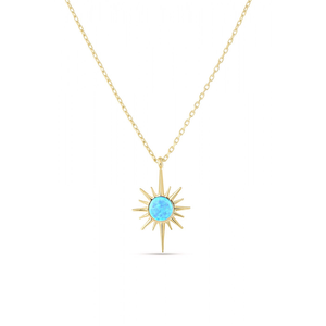 Blue Opal Northernstar Sterling Silver Pendant Necklace - Gold