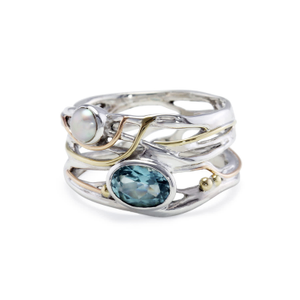 Blue Topaz & Freshwater Pearl Statement Ring (M (UK))