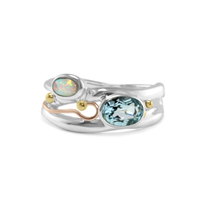 Blue Topaz & Opal Gemstone Ring (K (UK))
