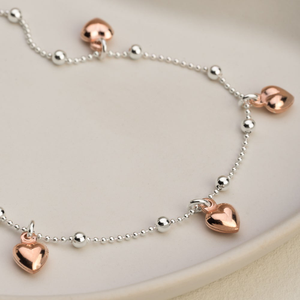 Signature Silver & Rose Gold Plated Hearts Chain Anklet