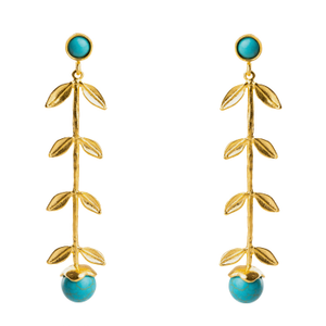 Bohemian Elegance Gold Leaf & Turquoise Stone Dangle Earrings - Turquoise