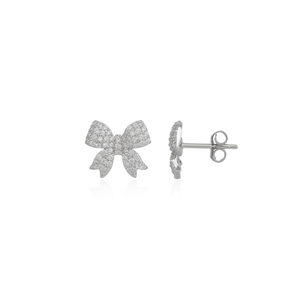 Bowtie Ribbon Earring Zirconia Sterling Silver Stud (one size)