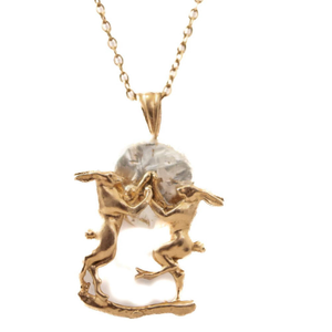 Boxing Hares Pendant In Eighteen Carat Gold On Solid Sterling Silver