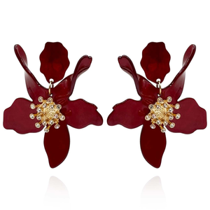 Aurelia Burgundy Floral Resin Drop Earrings