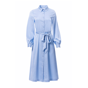 Button Down Long Sleeve Shirt Dress In Skyblue Solid (S)