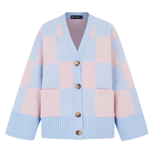 Candice Checked Wide Sleeve Cardigan - Pink & Blue (M)