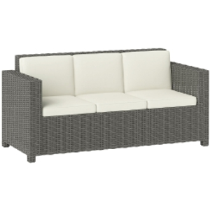 Outsunny 3 Seater Rattan Sofa All-Weather Wicker Weave Metal Frame Chair with Fire Resistant Cushio-Cream
