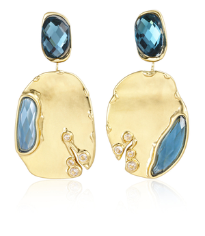 Blue Gemstone Drop Earrings | Gold Statement Earrings