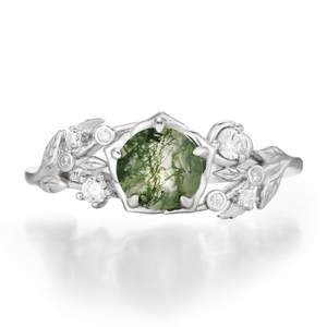 Cedar Wisp Moss Agate Ring White Gold Vermeil (R 1/2 (UK))
