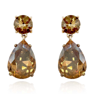 Marina Champagne Crystal Drop Clip On Earrings In Brass With Gold Plating