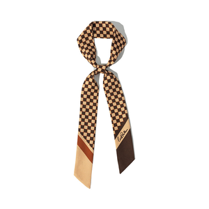 Checkerboard Twill Skinny Scarf - Coffee (one size)