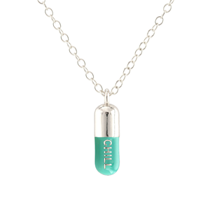 Chill Pill Enamel Necklace Sterling Silver & Turquoise Enamel (16")