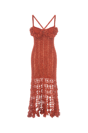 Chrysanthemum Terracotta Handmade Crochet Dress (S)