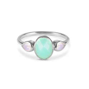 Chrysoprase & Moonstone Ring Sterling Silver (J (UK))
