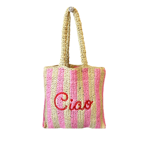 Ciao Pink And Red Straw Beach Bag