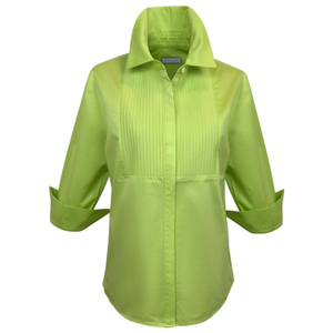 Cintuck Lime Satin Three Quarter Sleeve Slim Fit Pintuck Shirt (M)