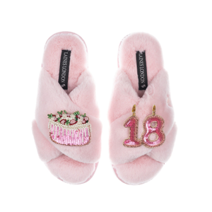 Classic Laines Slippers With 18Th Birthday & Cake Brooches - Pink (M)