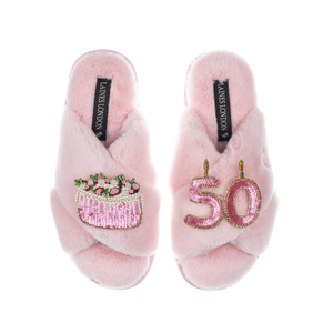 Classic Laines Slippers With 50Th Birthday & Cake Brooches - Pink (M)
