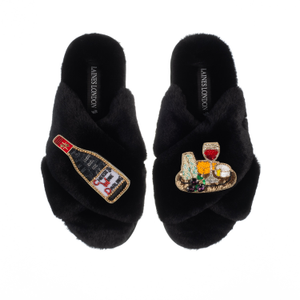 Classic Laines Slippers With Cheese & Red Wine Brooches - Black (M)