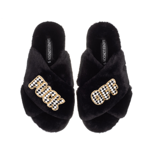 Classic Laines Slippers With Chequered Fuck Off Brooches - Black (M)