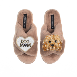 Classic Laines Slippers With Enki-Doo The Cockapoo & Dog Mum / Mom Brooches - Toffee (M)
