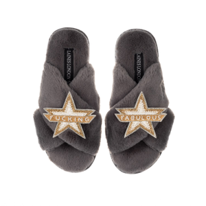 Classic Laines Slippers With Fucking Fabulous Brooches - Grey (S)