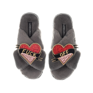 Classic Laines Slippers With Fuck Off Brooches - Grey (M)