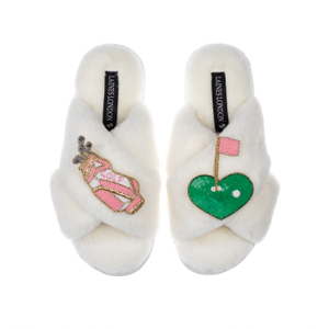 Classic Laines Slippers With Golf Lover Brooches - Cream (M)