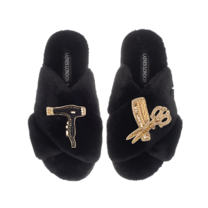 Classic Laines Slippers With Hairdresser Brooches - Black (M)