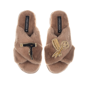 Classic Laines Slippers With Hairdresser Brooches - Toffee (M)