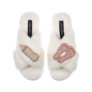 Classic Laines Slippers With New Baby Girl Brooches - Cream (S)