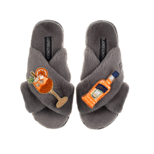 Classic Laines Slippers With Summer Spritzer Brooches - Grey (M)