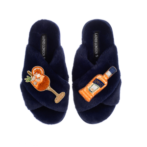 Classic Laines Slippers With Summer Spritzer Brooches - Navy (M)