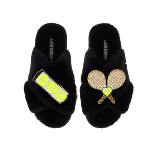 Classic Laines Slippers With Tennis Lover Brooches - Black (M)